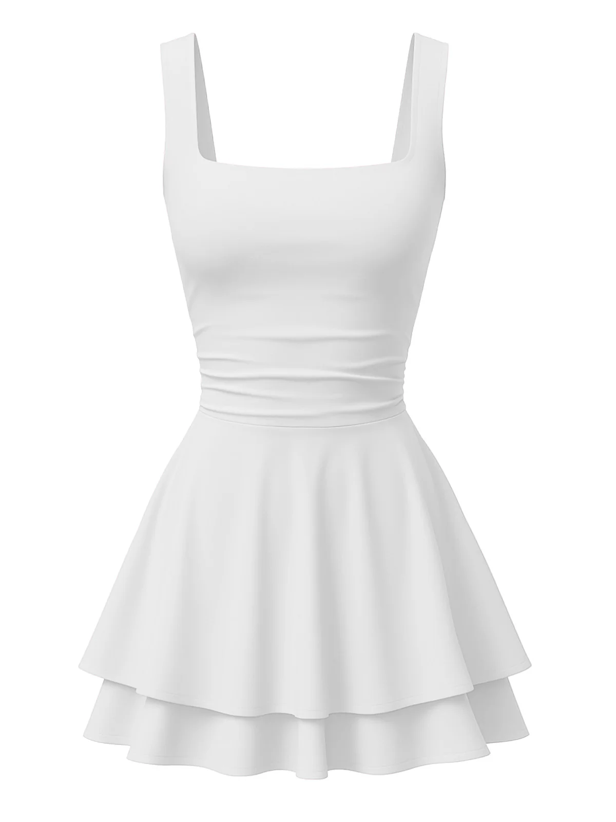 1980s Square Neck Ruched Tiered Solid Dress - Image 7