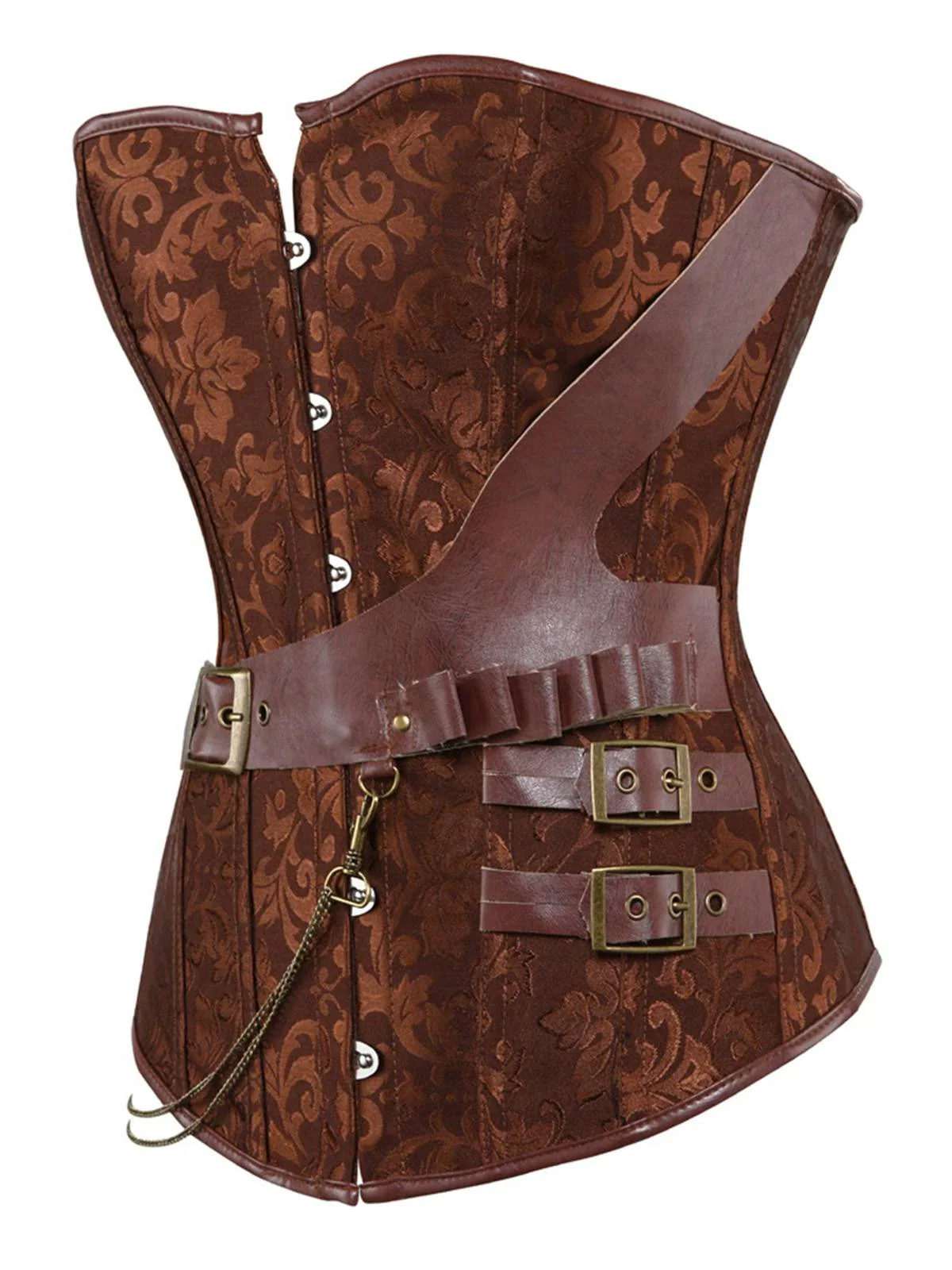 1980s Steampunk Leather Jacquard Floral Strapless Corset - Image 2