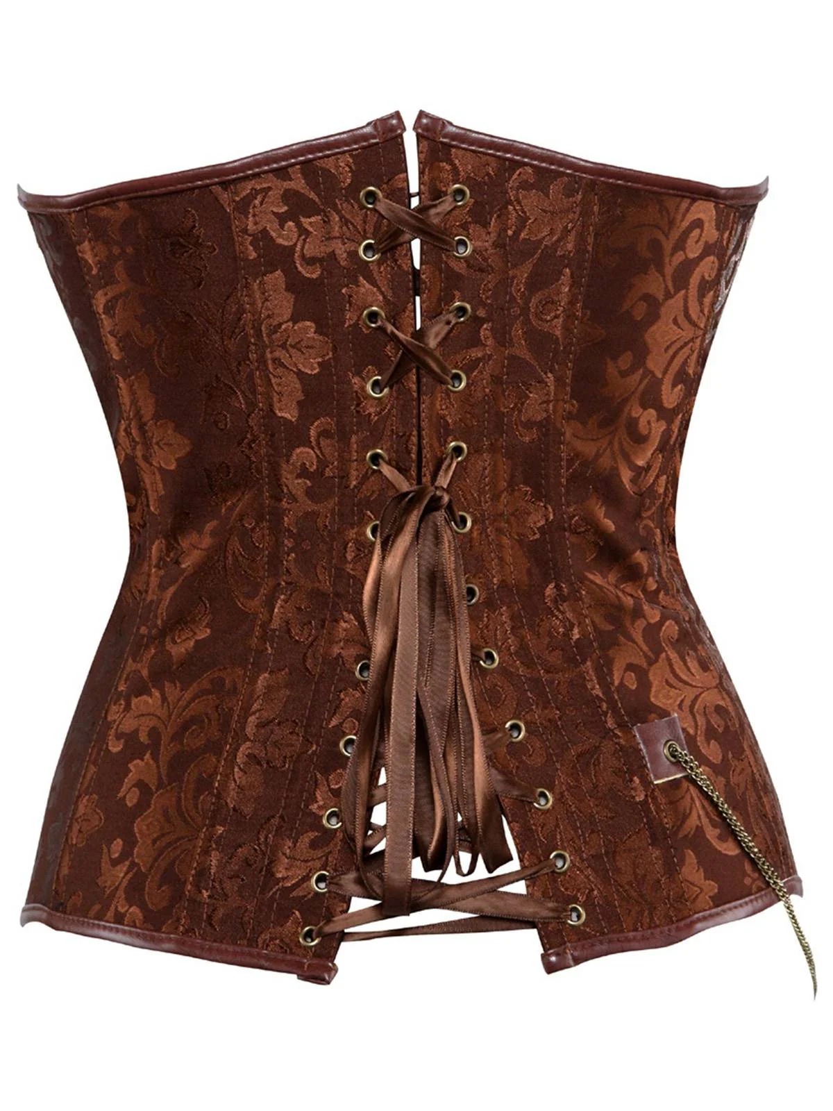 1980s Steampunk Leather Jacquard Floral Strapless Corset - Image 3