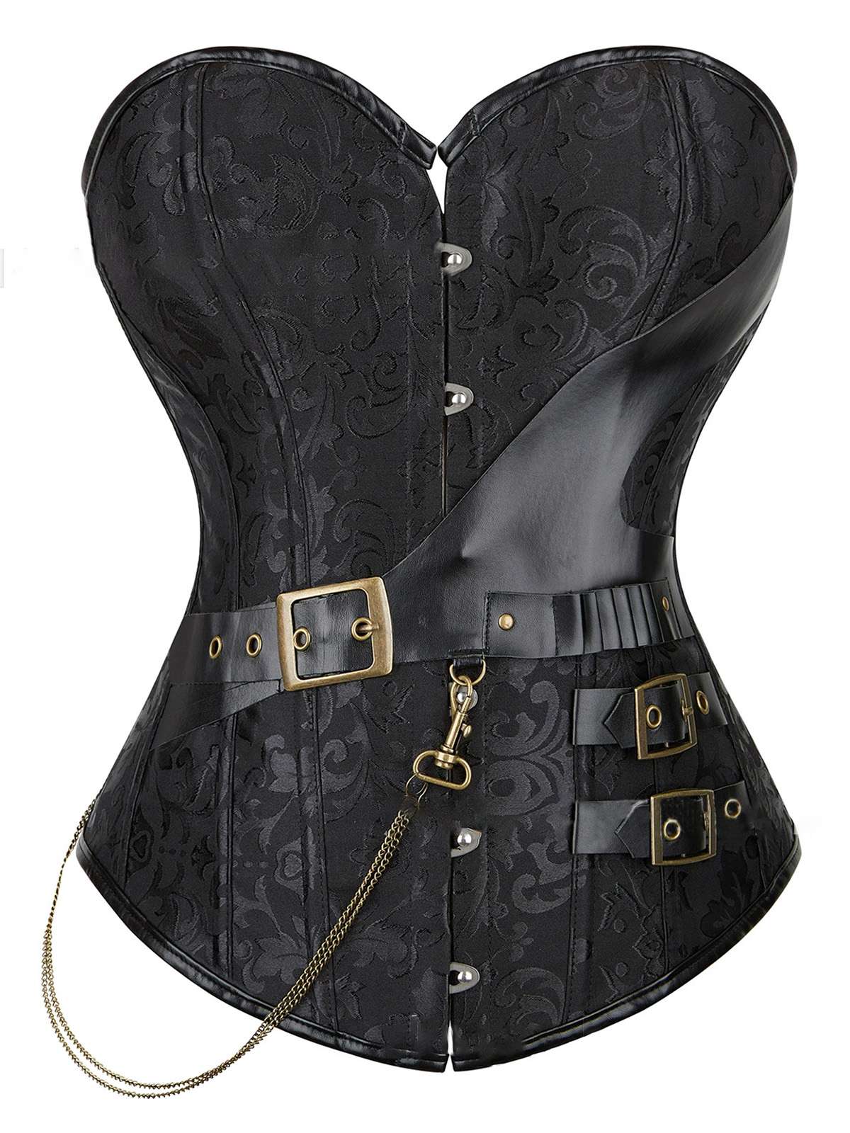 1980s Steampunk Leather Jacquard Floral Strapless Corset - Image 5