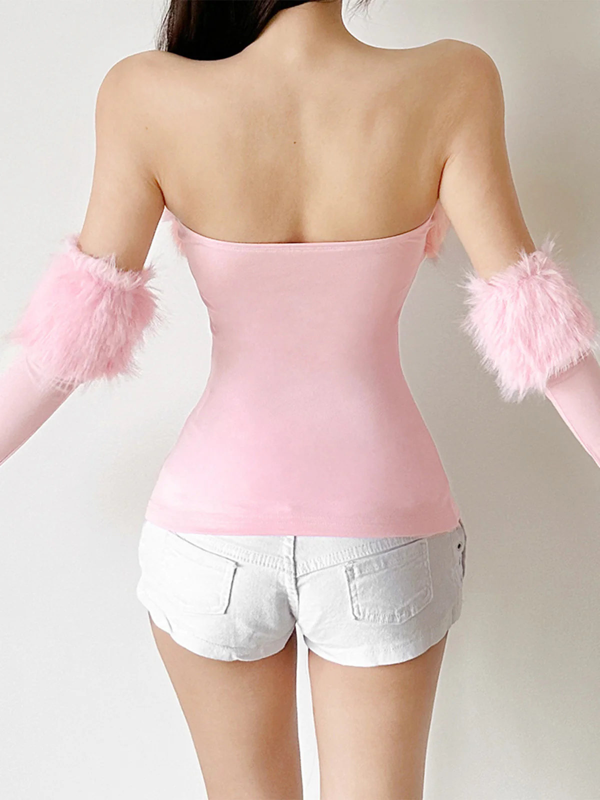 1980s Strapless Plush Fitted Top With Long Gloves - Image 4