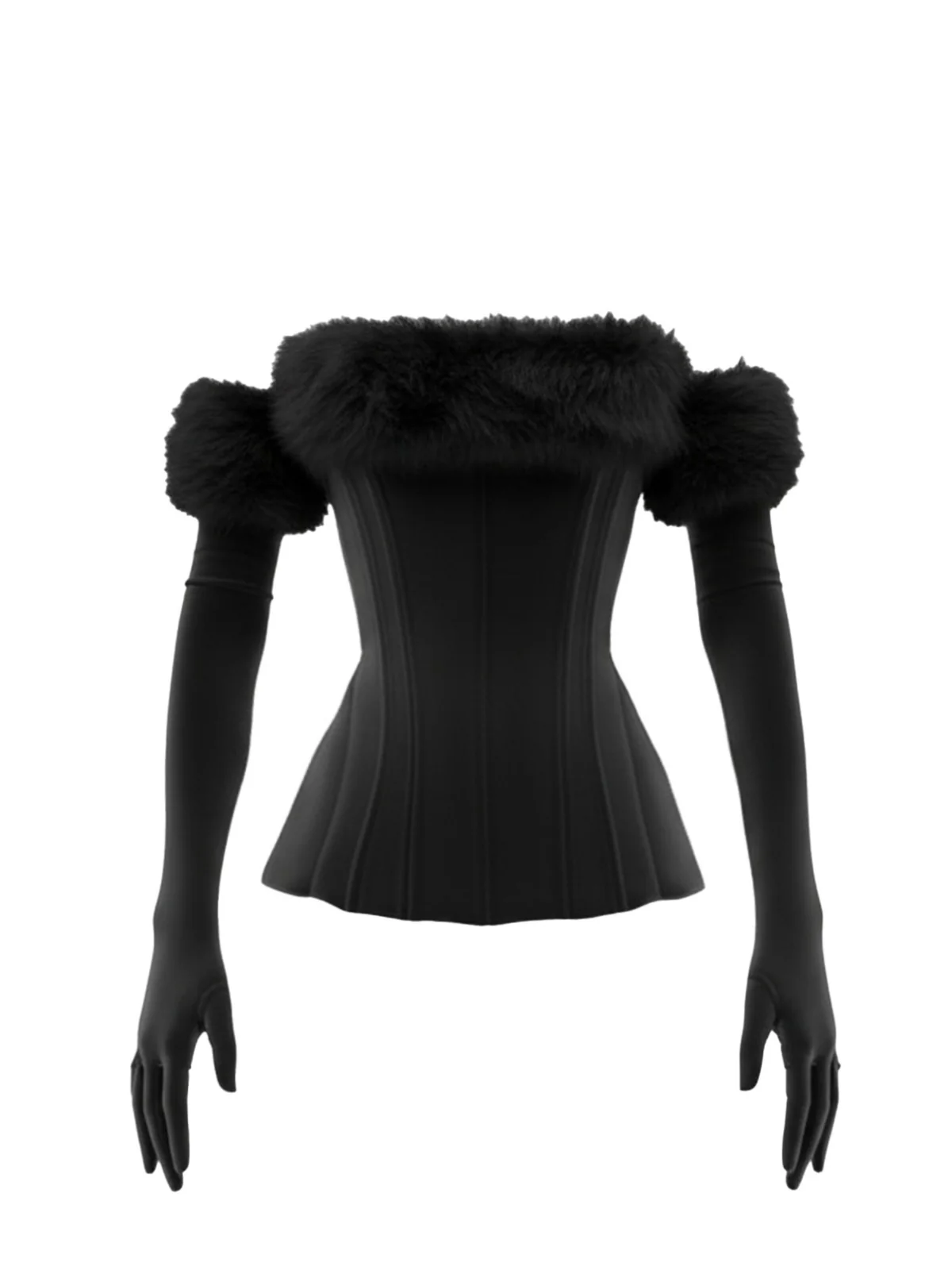 1980s Strapless Plush Fitted Top With Long Gloves - Image 9