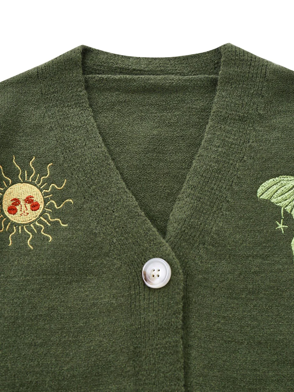 1980s Sun Moon Embroidered Lantern Sleeve Knitted Cardigan - Image 4