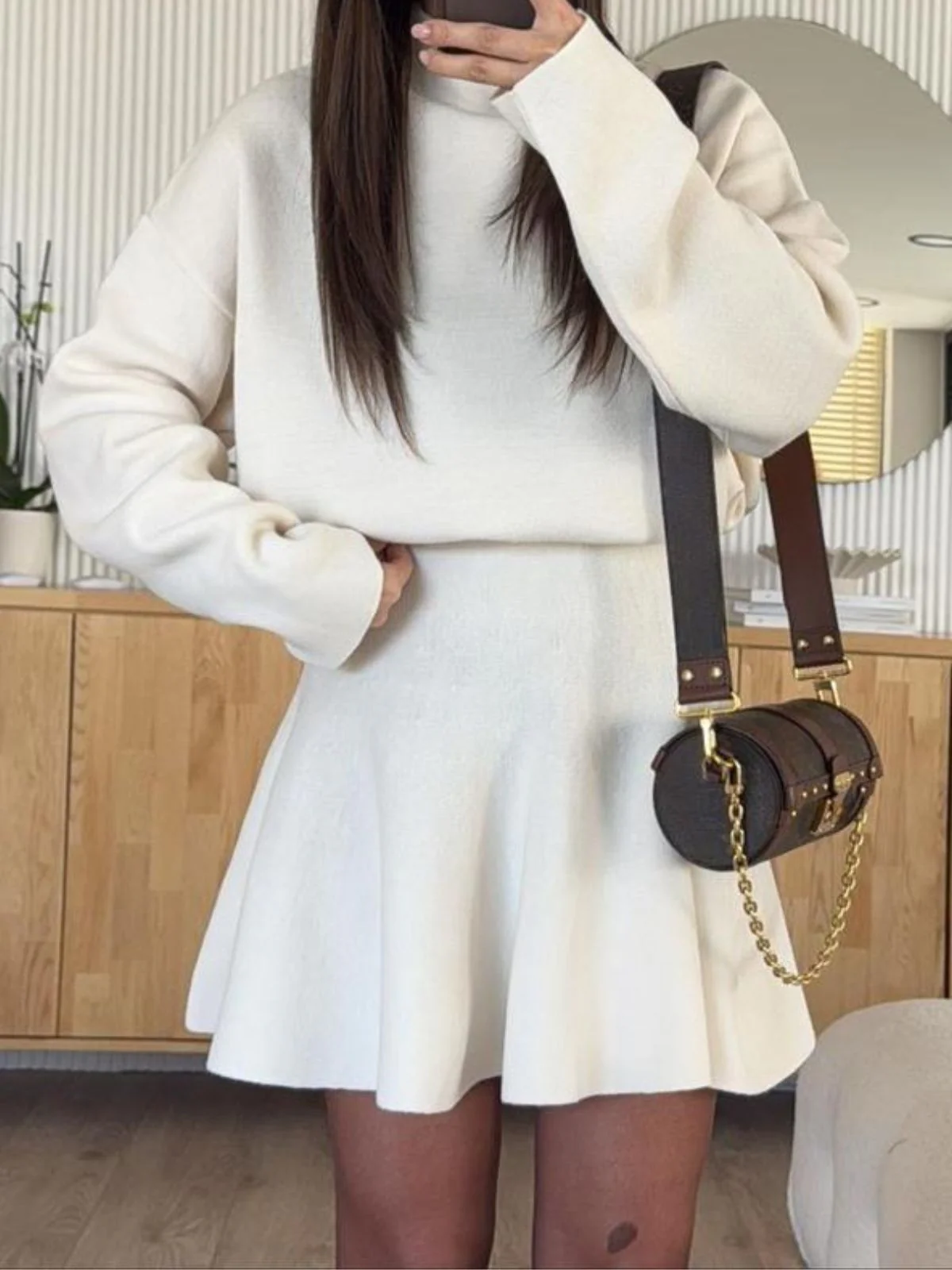 1980s Turtleneck Solid Long Sleeve Sweater Dress - Image 2