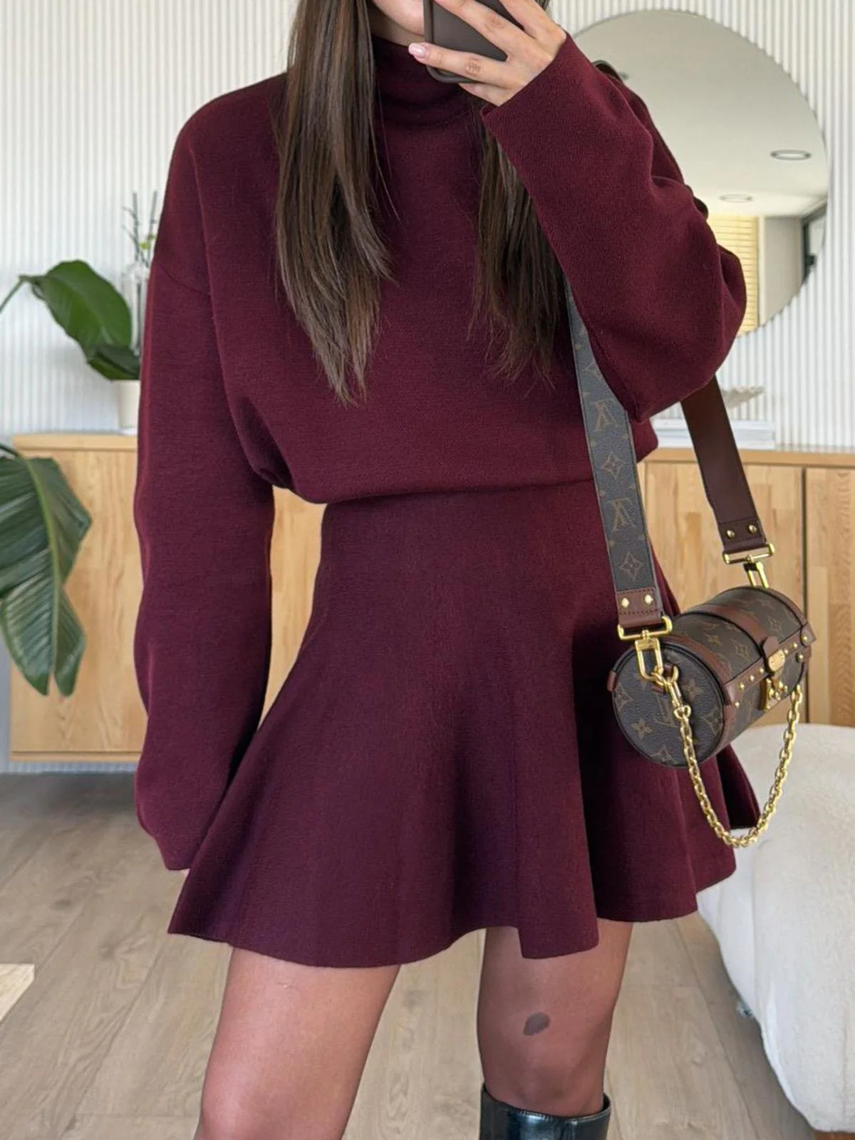 1980s Turtleneck Solid Long Sleeve Sweater Dress - Image 5