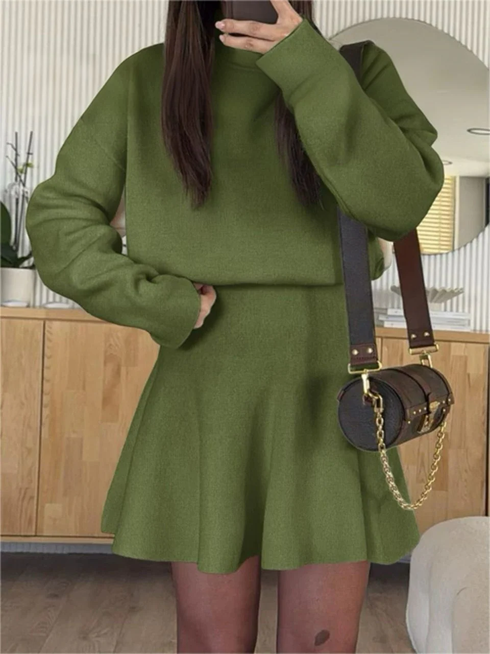 1980s Turtleneck Solid Long Sleeve Sweater Dress - Image 6