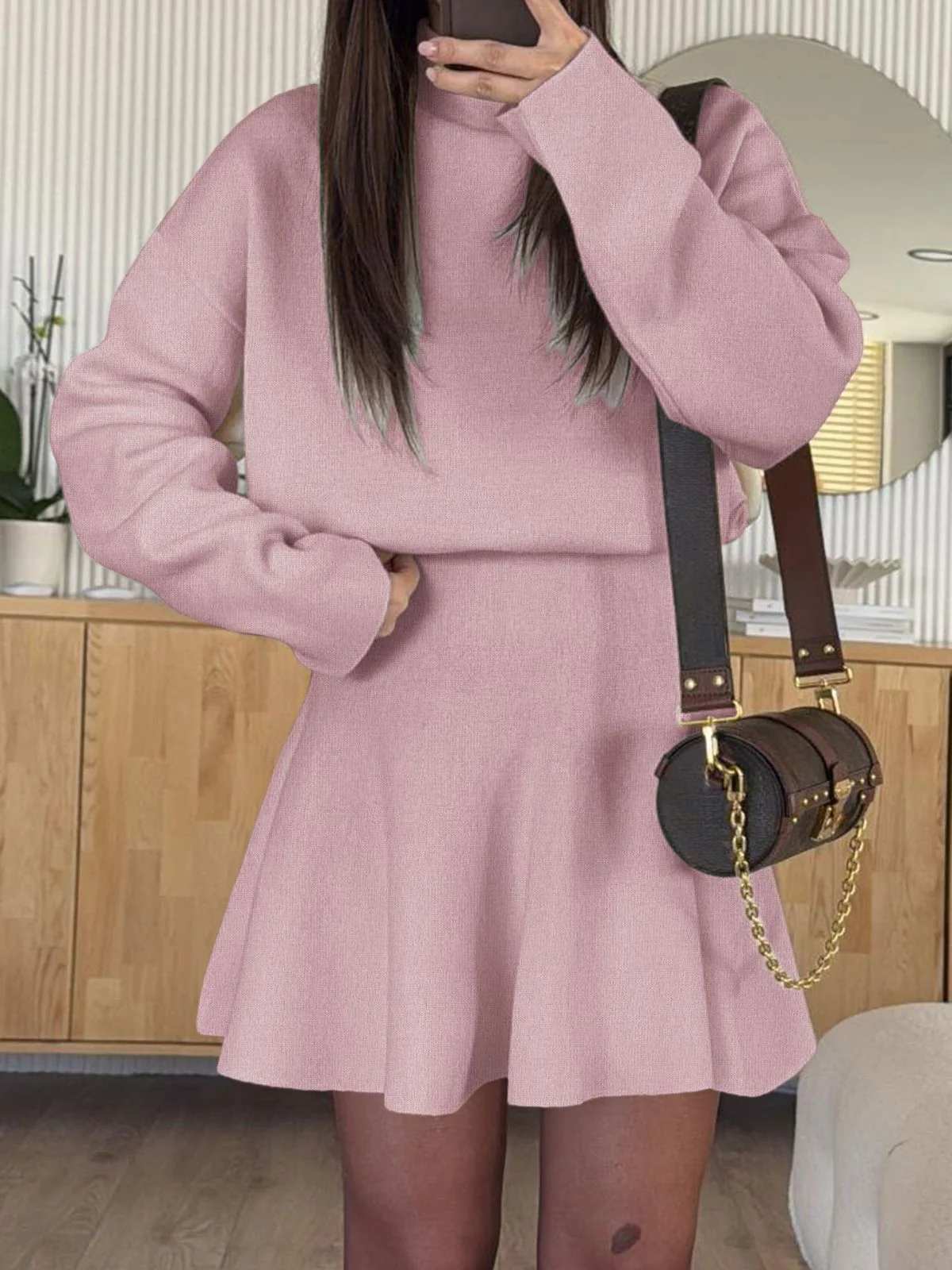 1980s Turtleneck Solid Long Sleeve Sweater Dress - Image 7