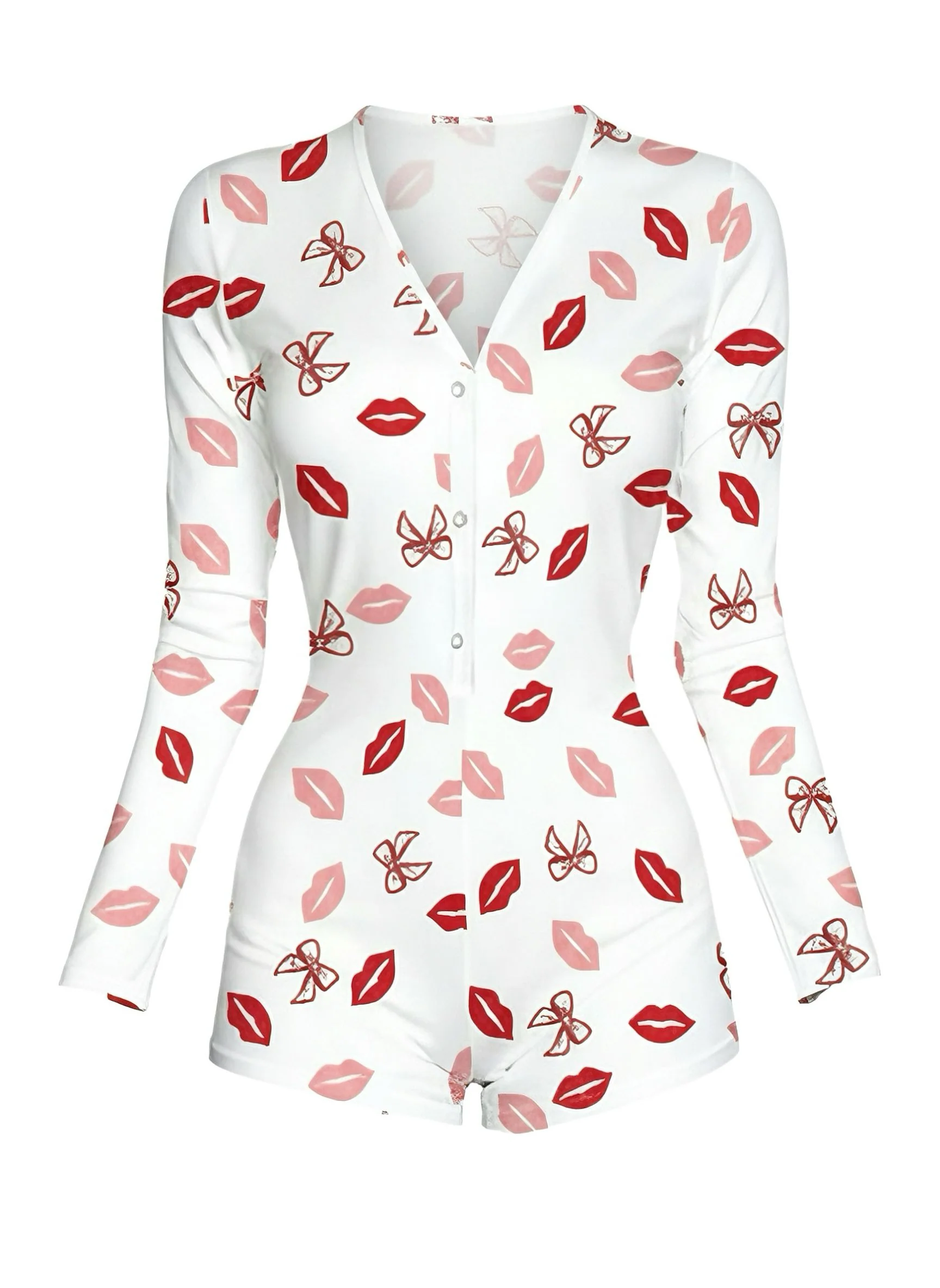 1980s V-Neck Heart Slip Print Romper Pajama - Image 2