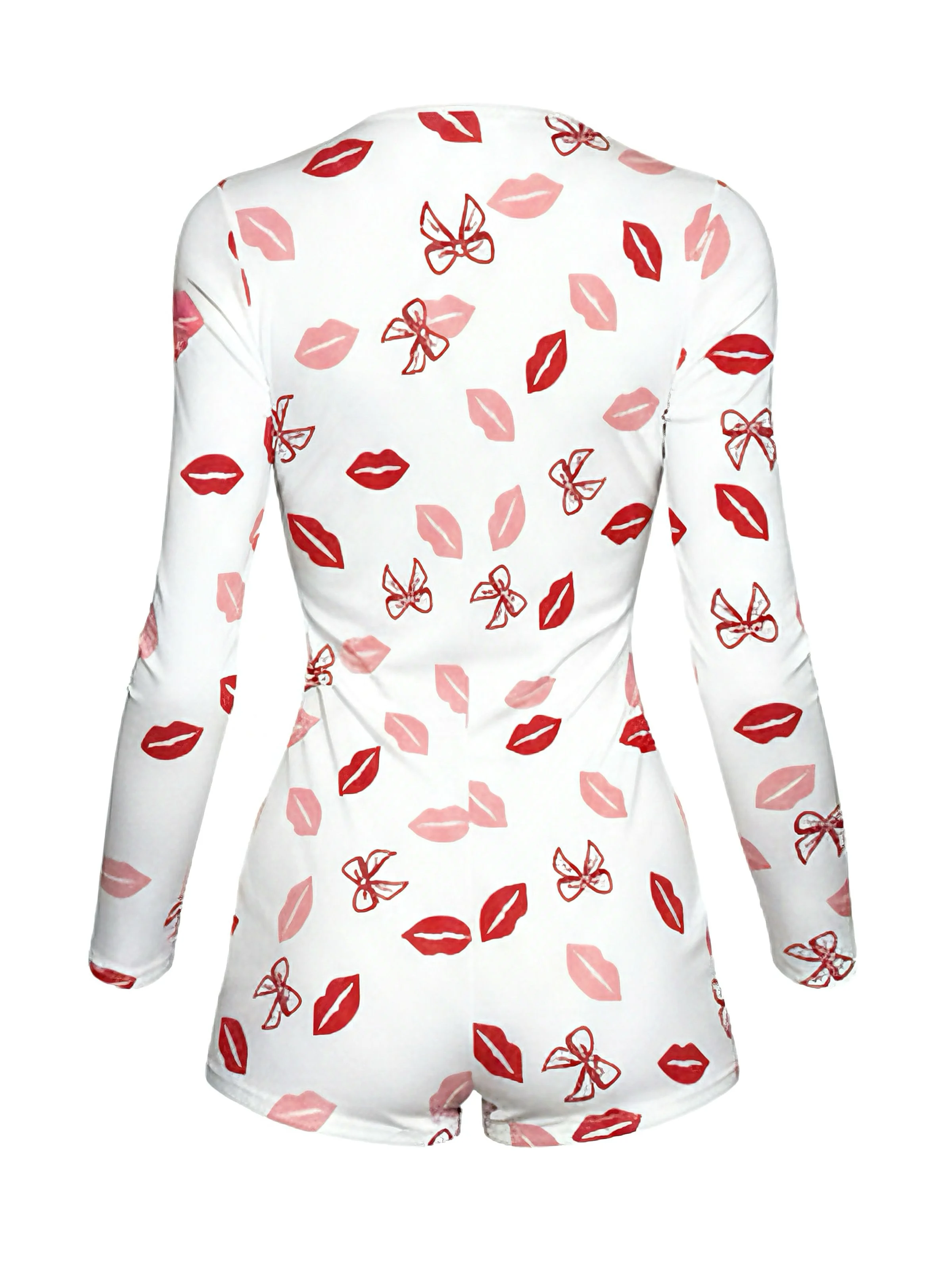1980s V-Neck Heart Slip Print Romper Pajama - Image 3