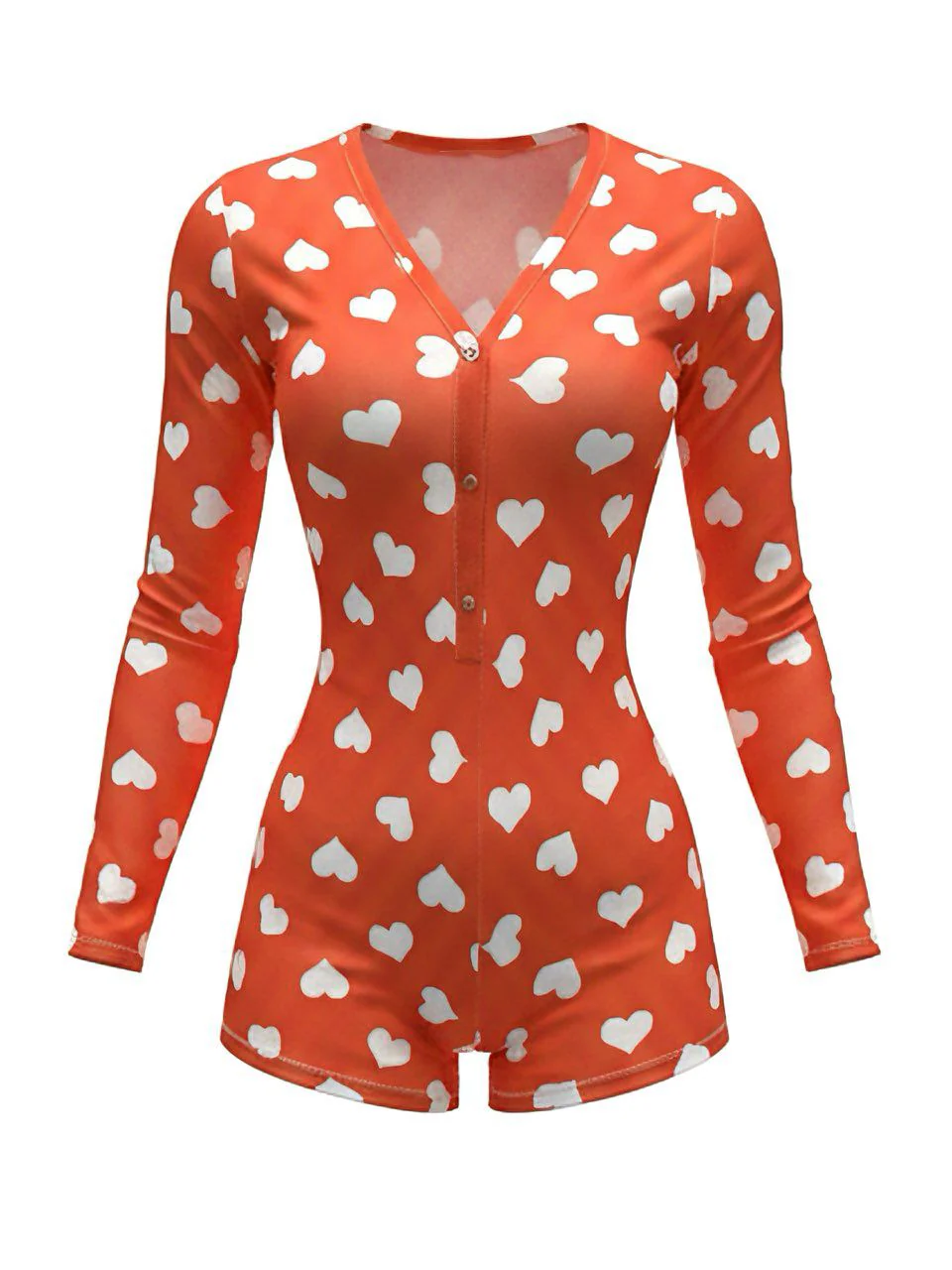 1980s V-Neck Heart Slip Print Romper Pajama - Image 4