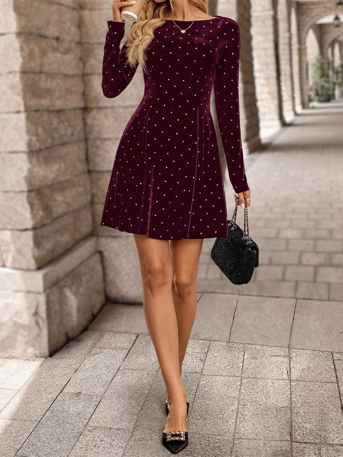 1980s Velvet Rhinestone Fit Party Dress - Image 8
