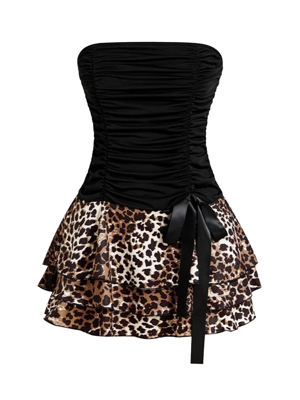 1980s Wrap Leopard Ruffle Tie Mini Dress - Image 2