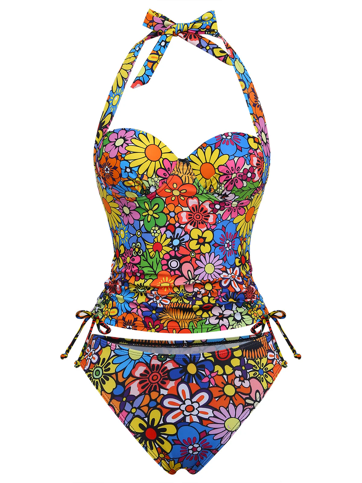 2000s Daisy Halter Colourful Tankini Set - Image 2