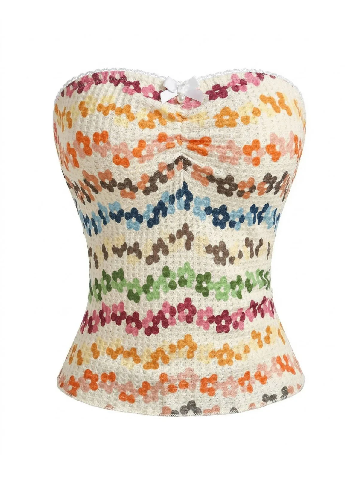 2000s Gradient Floral Bandeau Bow Top - Image 2