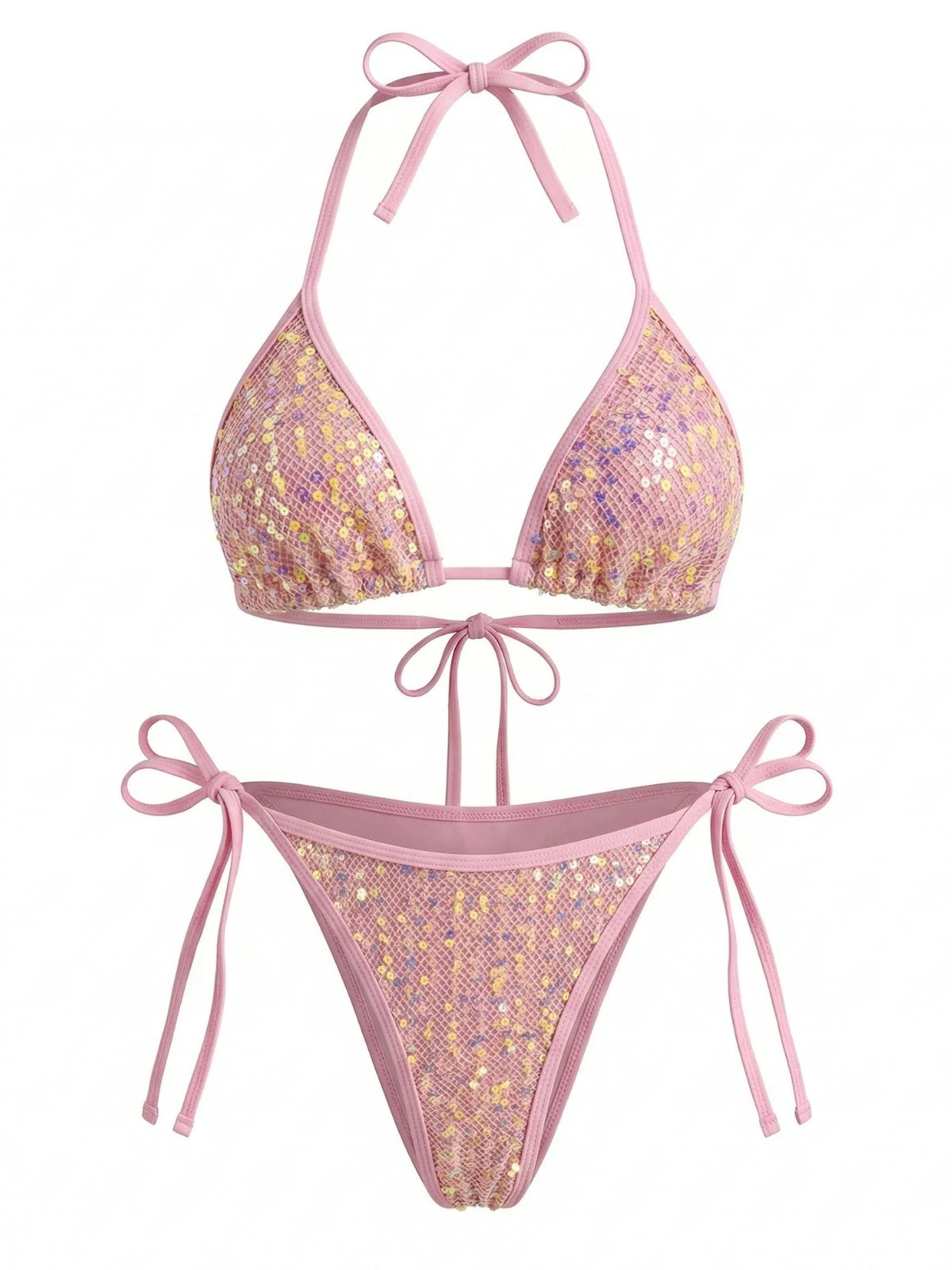 2000s Y2K Sequin Tie-Halter Triangle Bikini Set - Image 2
