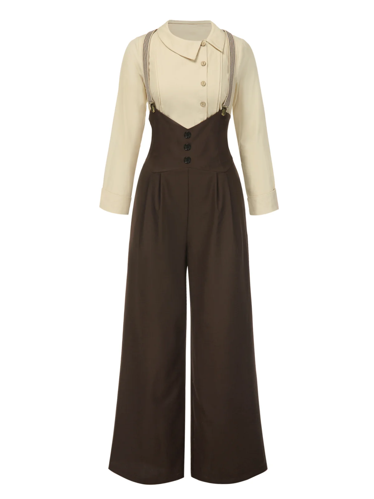 2PCS 1930s Cotton Solid Blouse & Suspender Pants - Image 3