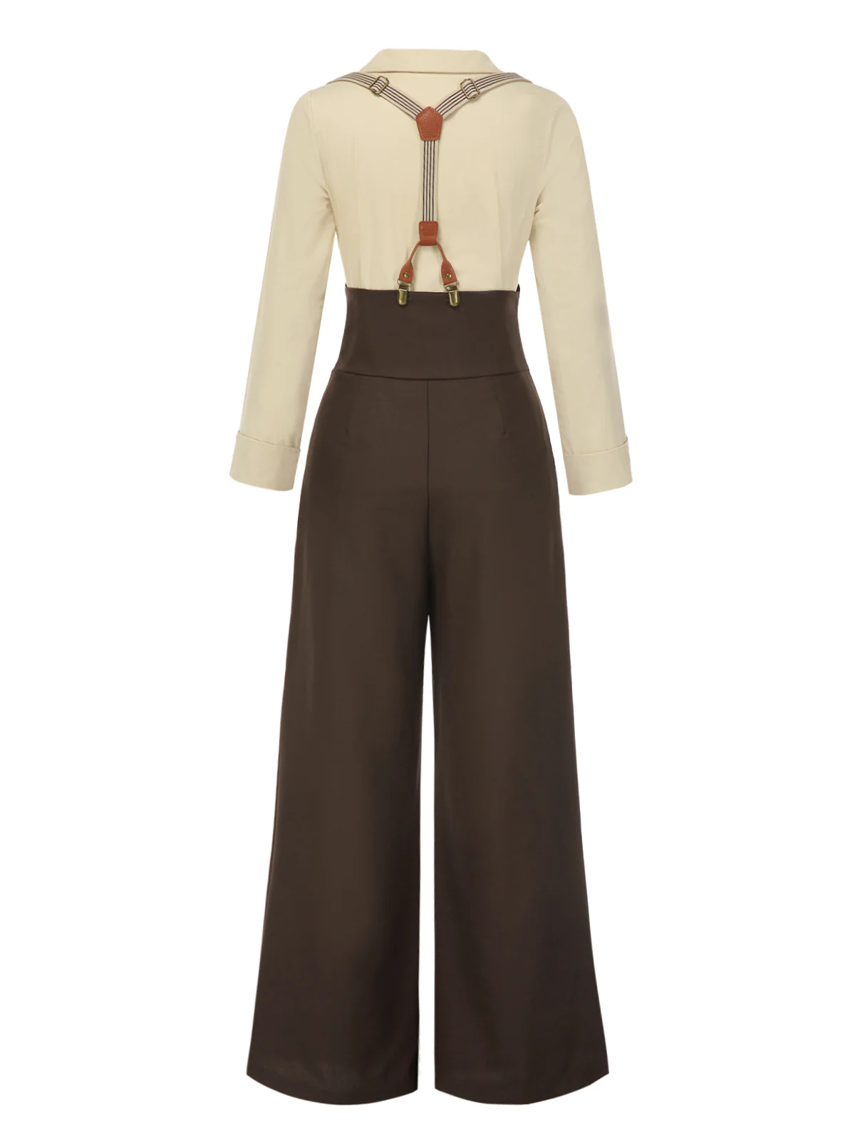 2PCS 1930s Cotton Solid Blouse & Suspender Pants - Image 5