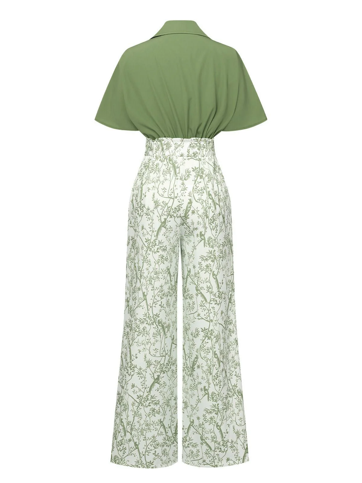2PCS 1930s Dolman Sleeve Lapel Blouse & Floral Pants - Image 2