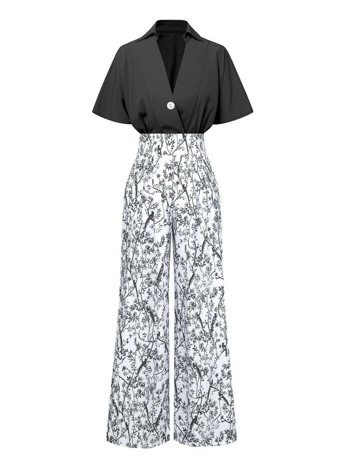 2PCS 1930s Dolman Sleeve Lapel Blouse & Floral Pants - Image 3