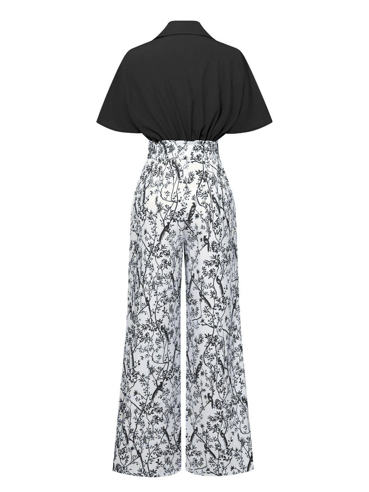 2PCS 1930s Dolman Sleeve Lapel Blouse & Floral Pants - Image 4