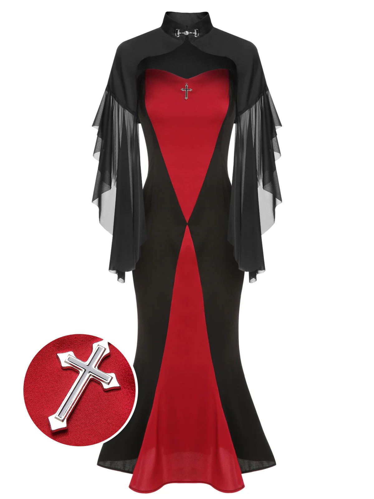 2PCS 1930s Halloween Fishtail Dress & Sheer Coat - Image 3