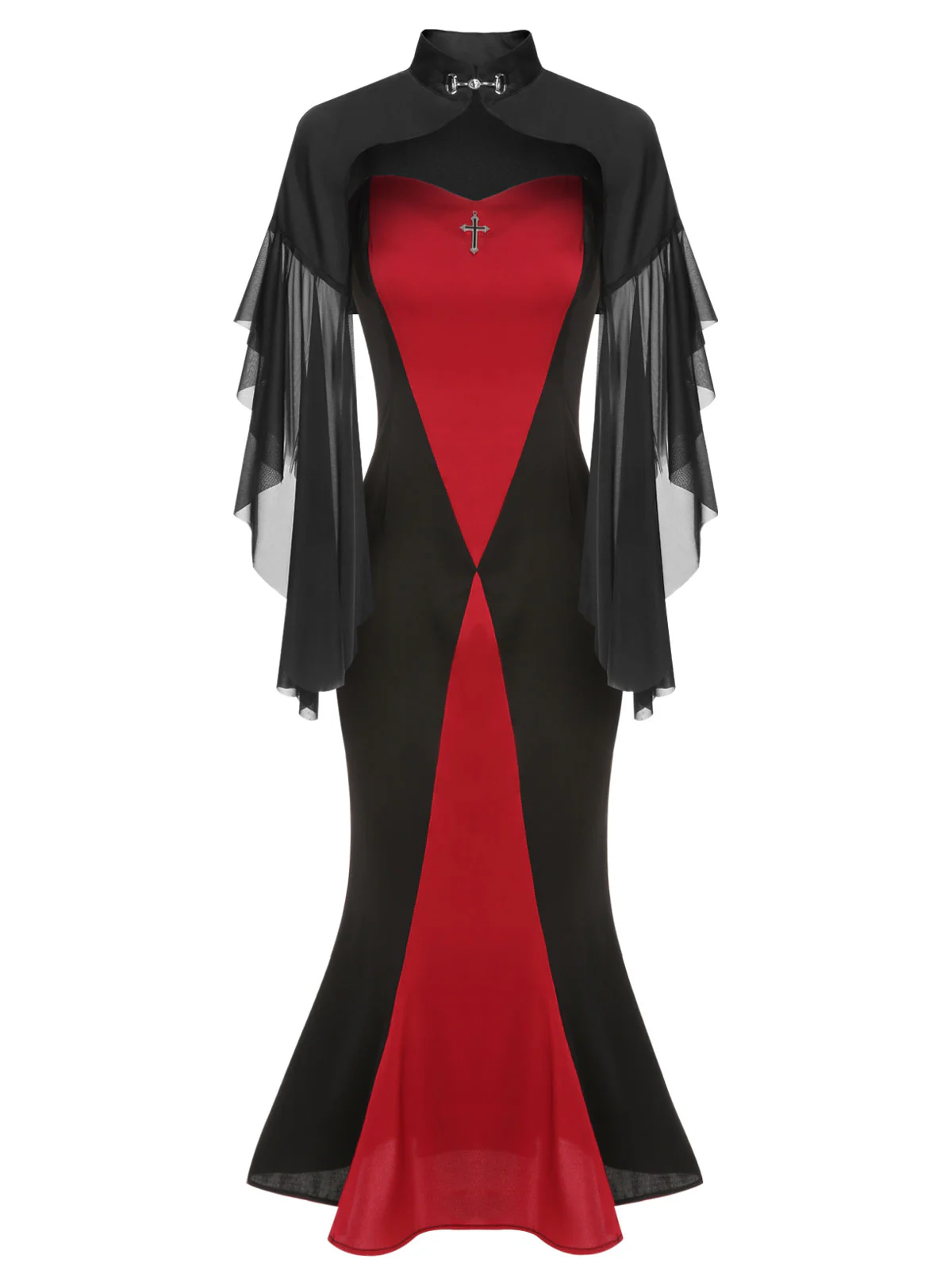 2PCS 1930s Halloween Fishtail Dress & Sheer Coat - Image 4