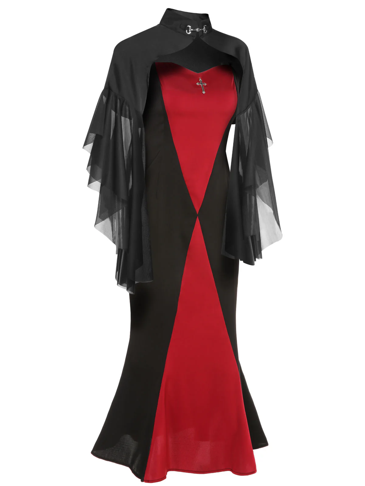 2PCS 1930s Halloween Fishtail Dress & Sheer Coat - Image 5