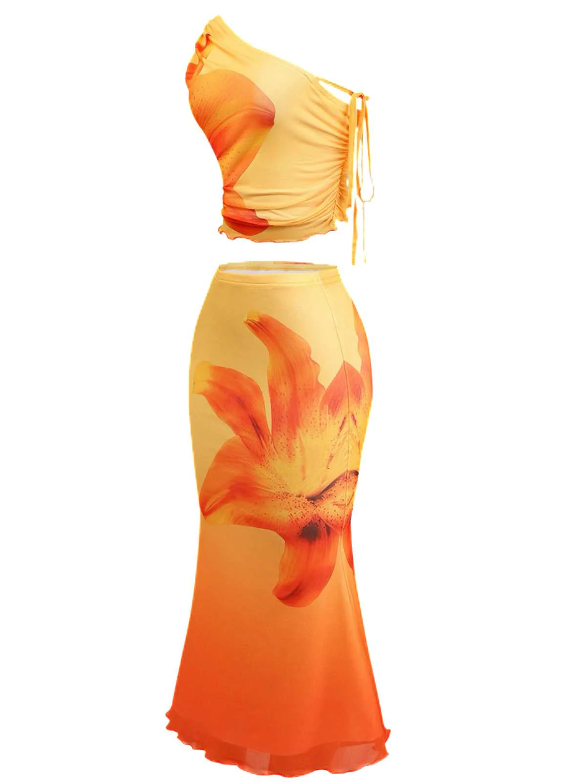 2PCS 1930s Lily Mesh One-Shoulder Crop Top & Mermaid Skirt - Image 3
