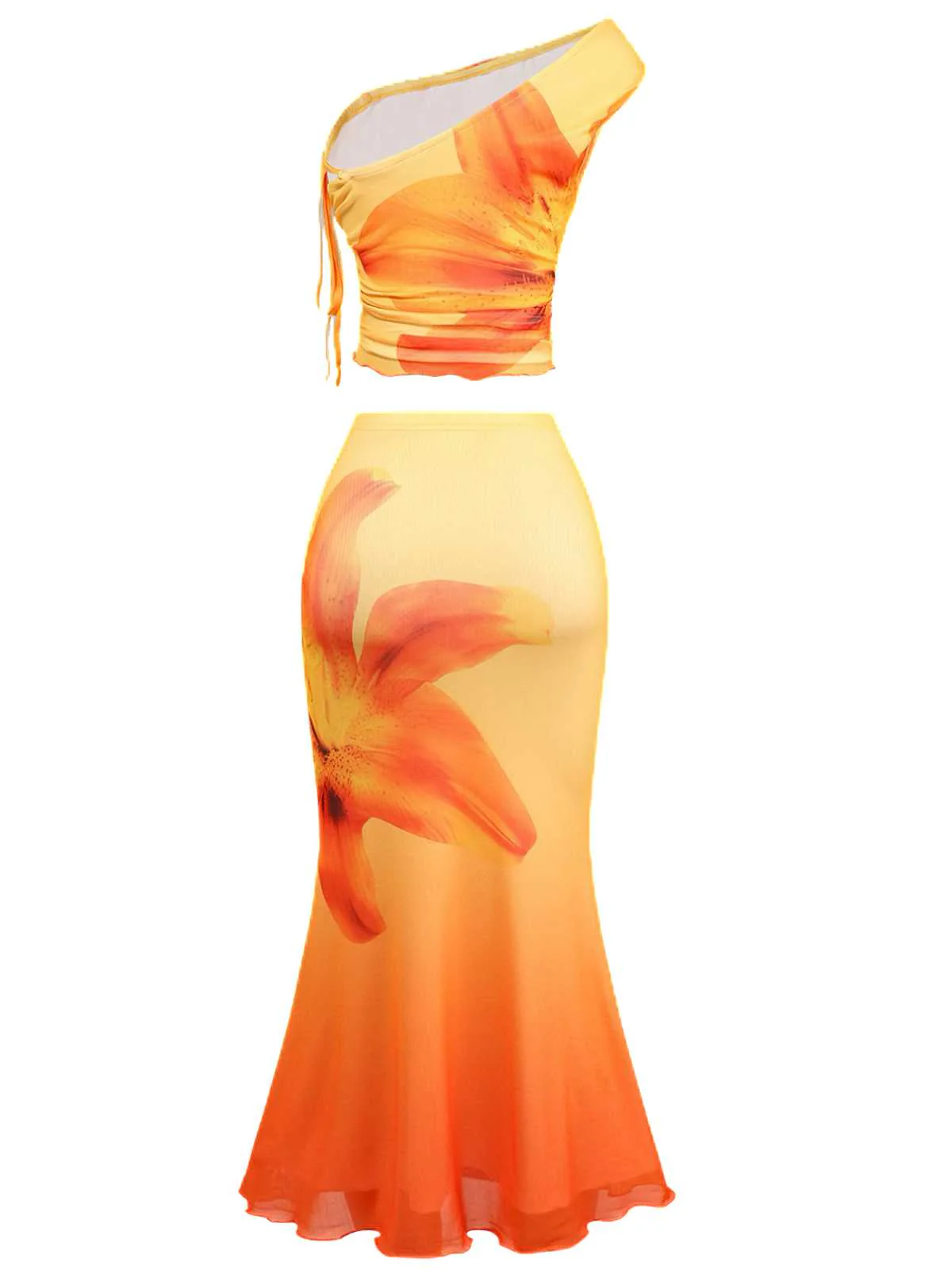 2PCS 1930s Lily Mesh One-Shoulder Crop Top & Mermaid Skirt - Image 4