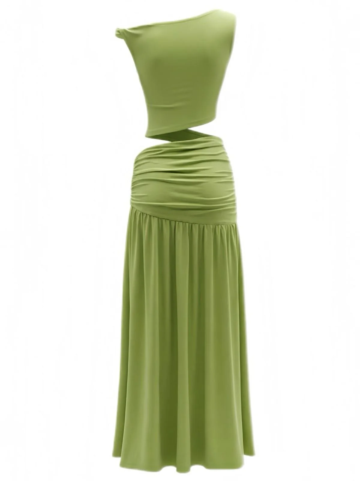 2PCS 1930s Off-Shoulder Top & Slit Ruched Maxi Skirt - Image 3