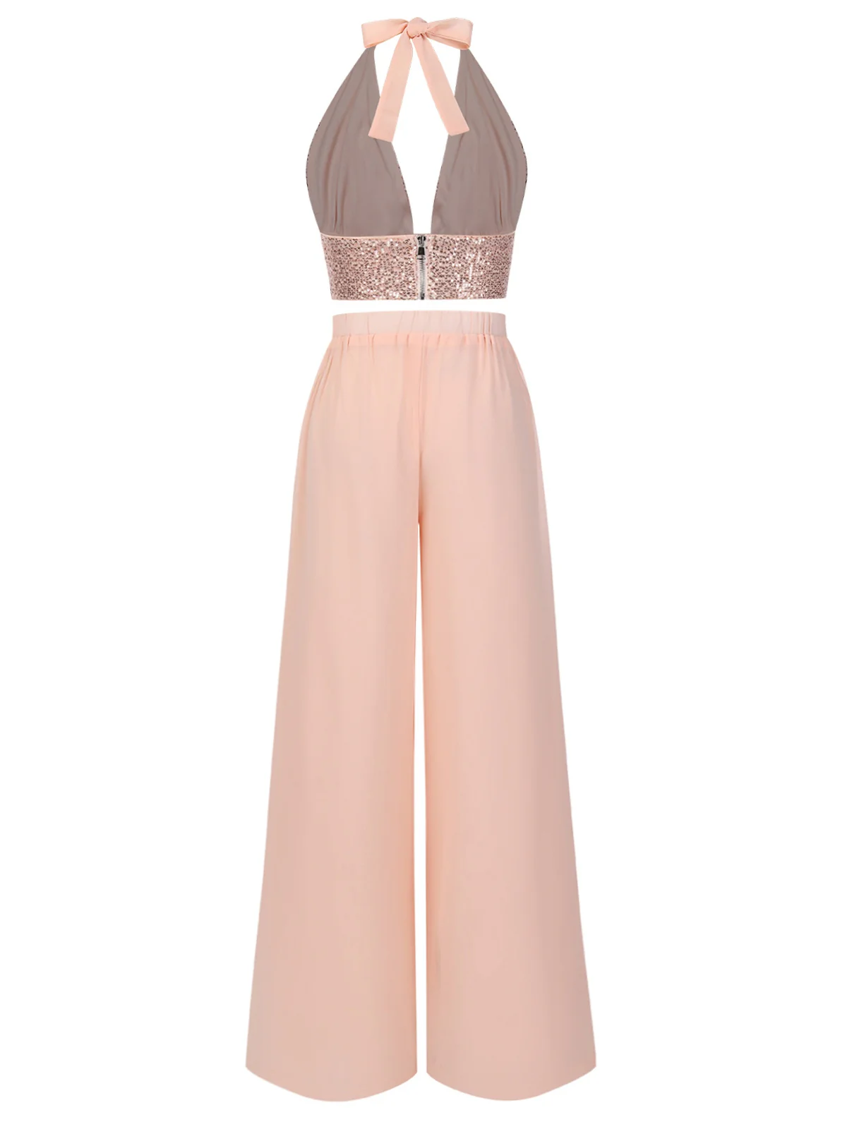 2PCS 1930s Sequined Halter Crop Top & Wide Leg Pants - Image 7