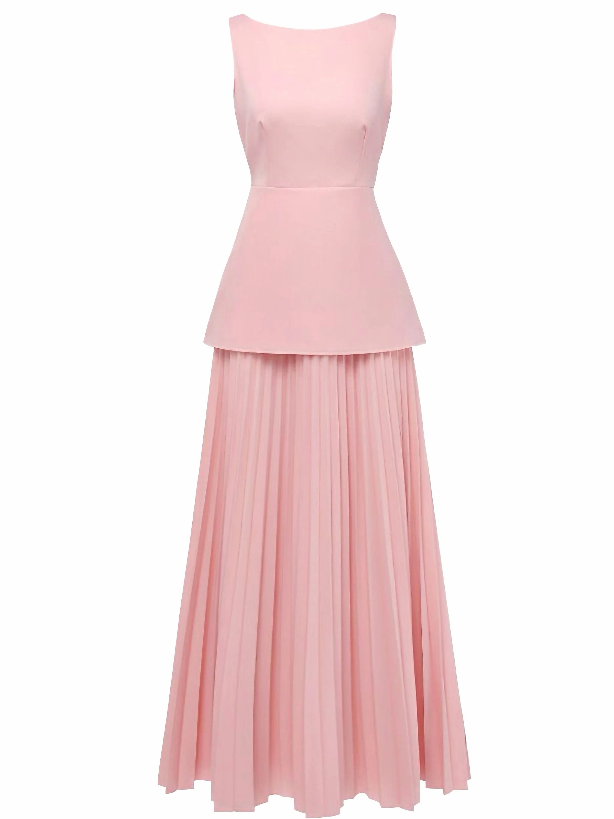 2PCS 1930s Sleeveless Boat Neck Knit Top & Pleated Maxi Skirt - Image 2