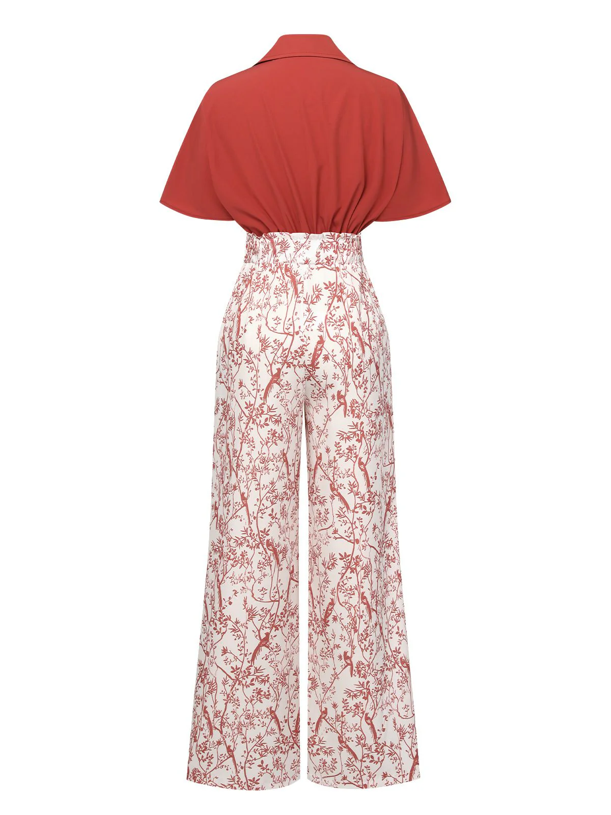 2PCS 1930s Solid Dolman Blouse & Floral Pants - Image 2