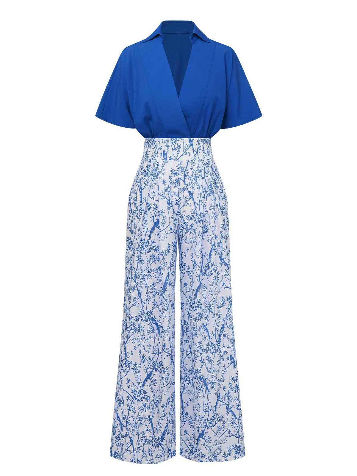 2PCS 1930s Solid Dolman Blouse & Floral Pants - Image 6