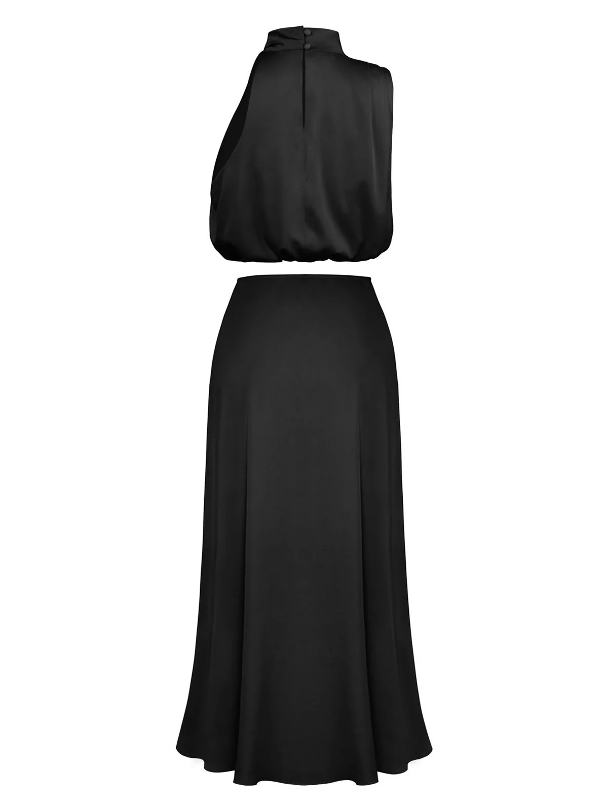 2PCS 1930s Solid Satin Mock Collar Top & Fishtail Skirt - Image 2