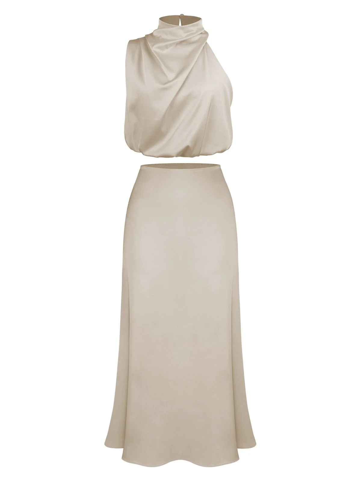 2PCS 1930s Solid Satin Mock Collar Top & Fishtail Skirt - Image 4