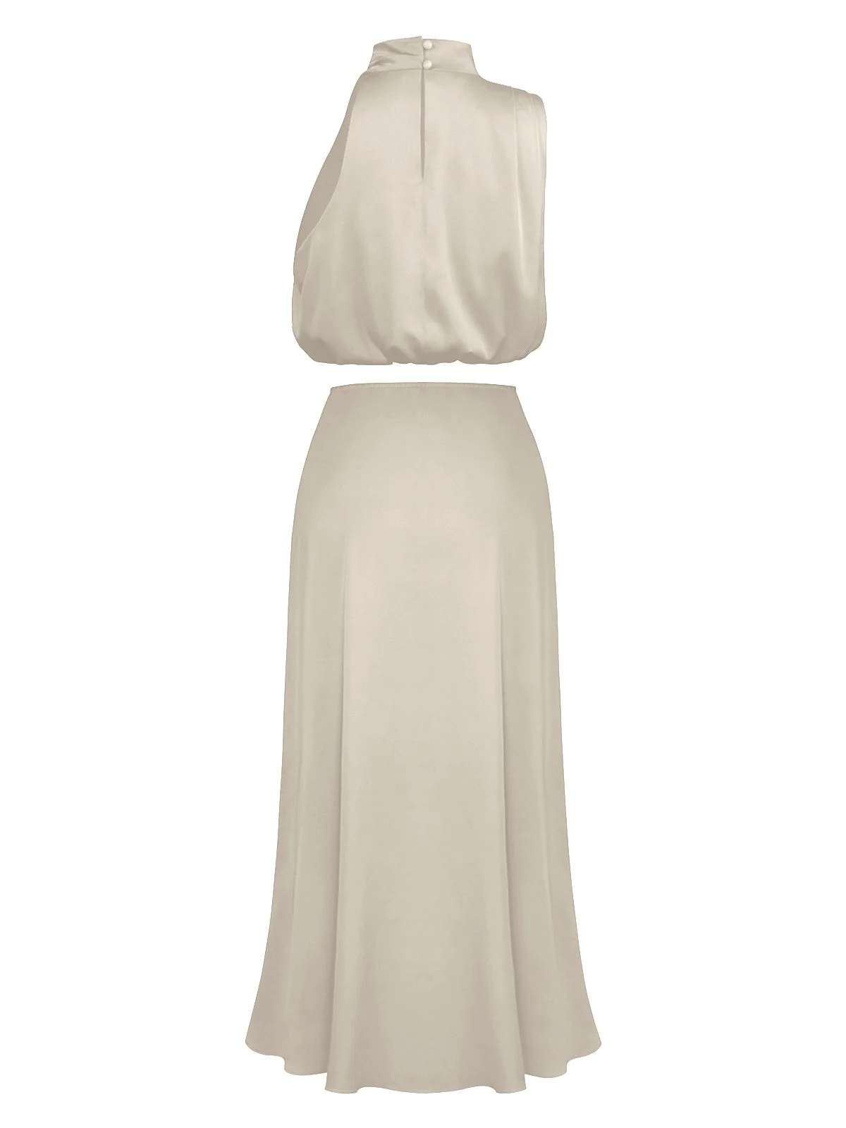 2PCS 1930s Solid Satin Mock Collar Top & Fishtail Skirt - Image 5