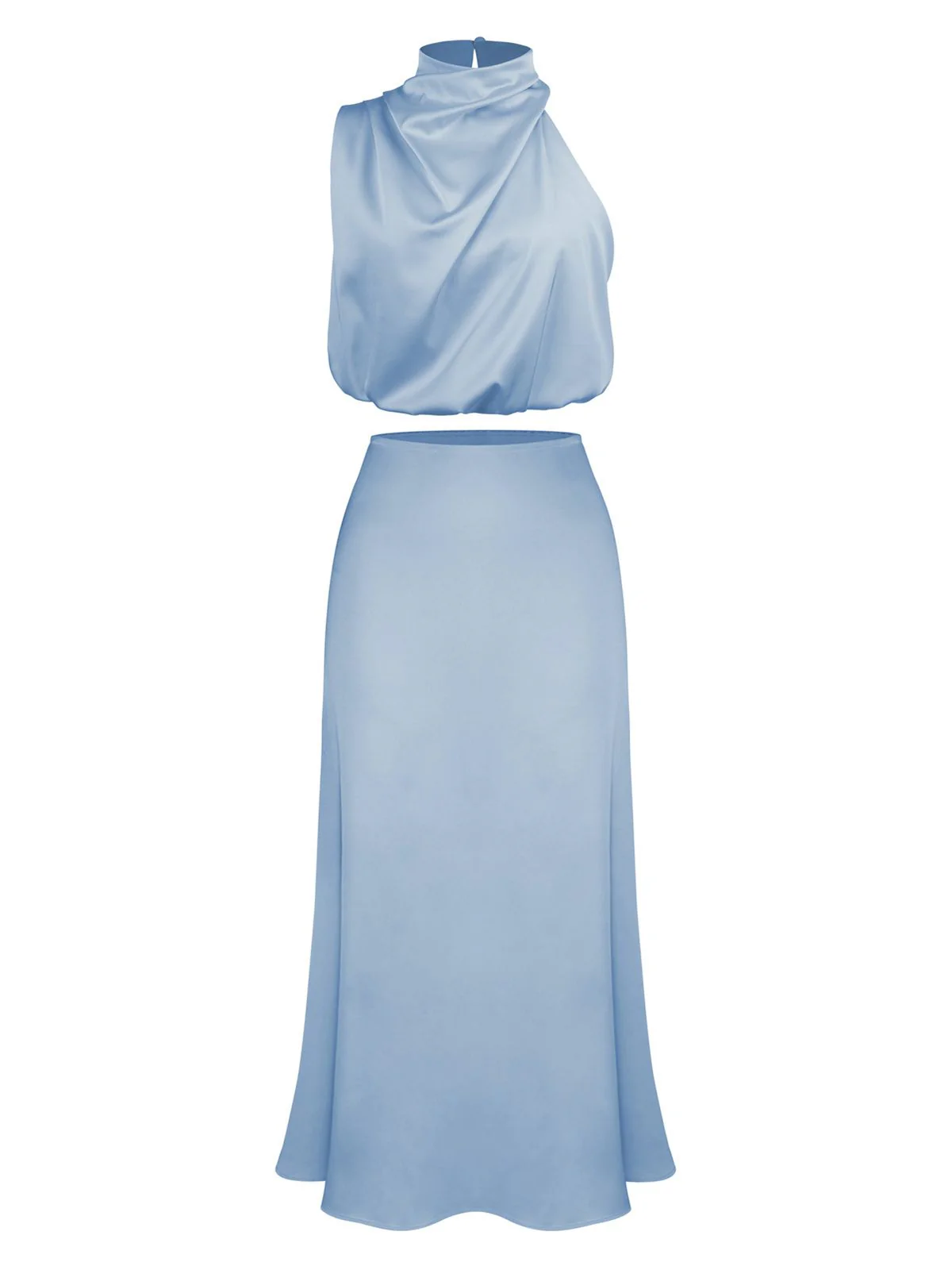 2PCS 1930s Solid Satin Mock Collar Top & Fishtail Skirt - Image 7