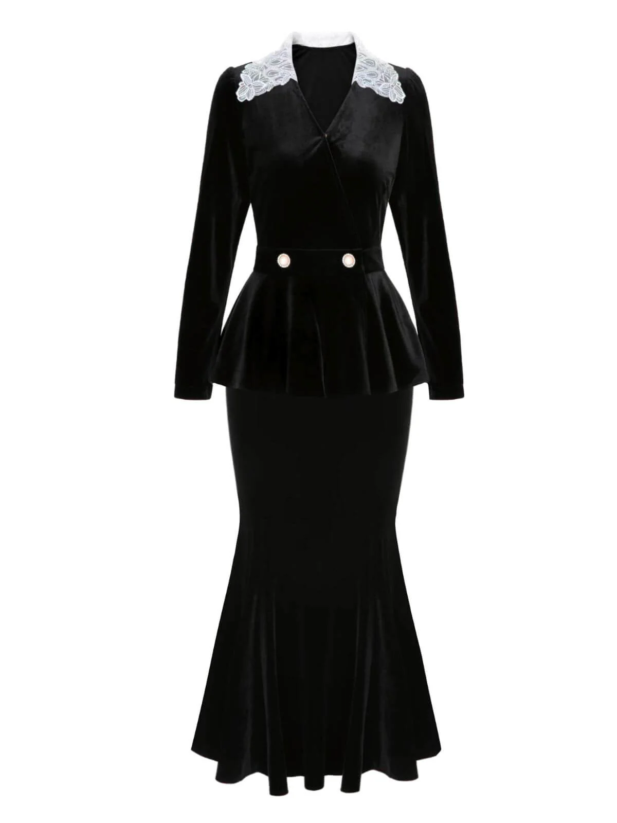 2PCS 1930s Solid Velvet Top & Mermaid Skirt - Image 2