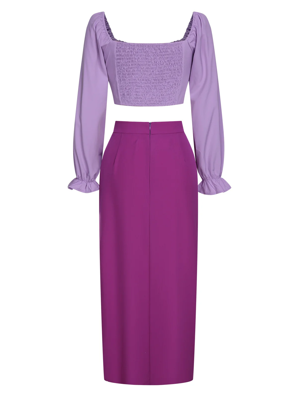2PCS 1930s Square Neck Trumpet Sleeve Top & Pleated Skirt - Image 2