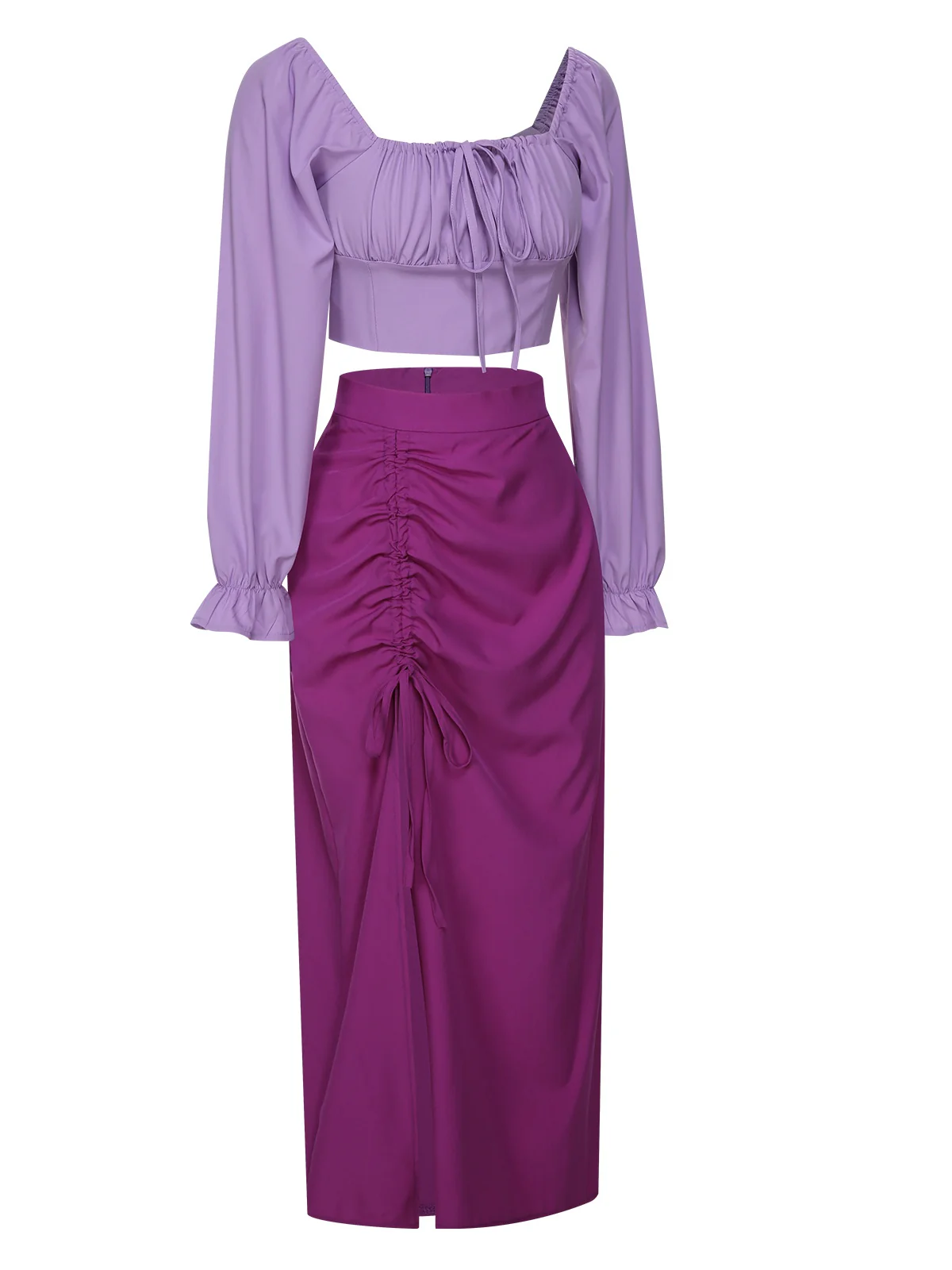 2PCS 1930s Square Neck Trumpet Sleeve Top & Pleated Skirt - Image 3