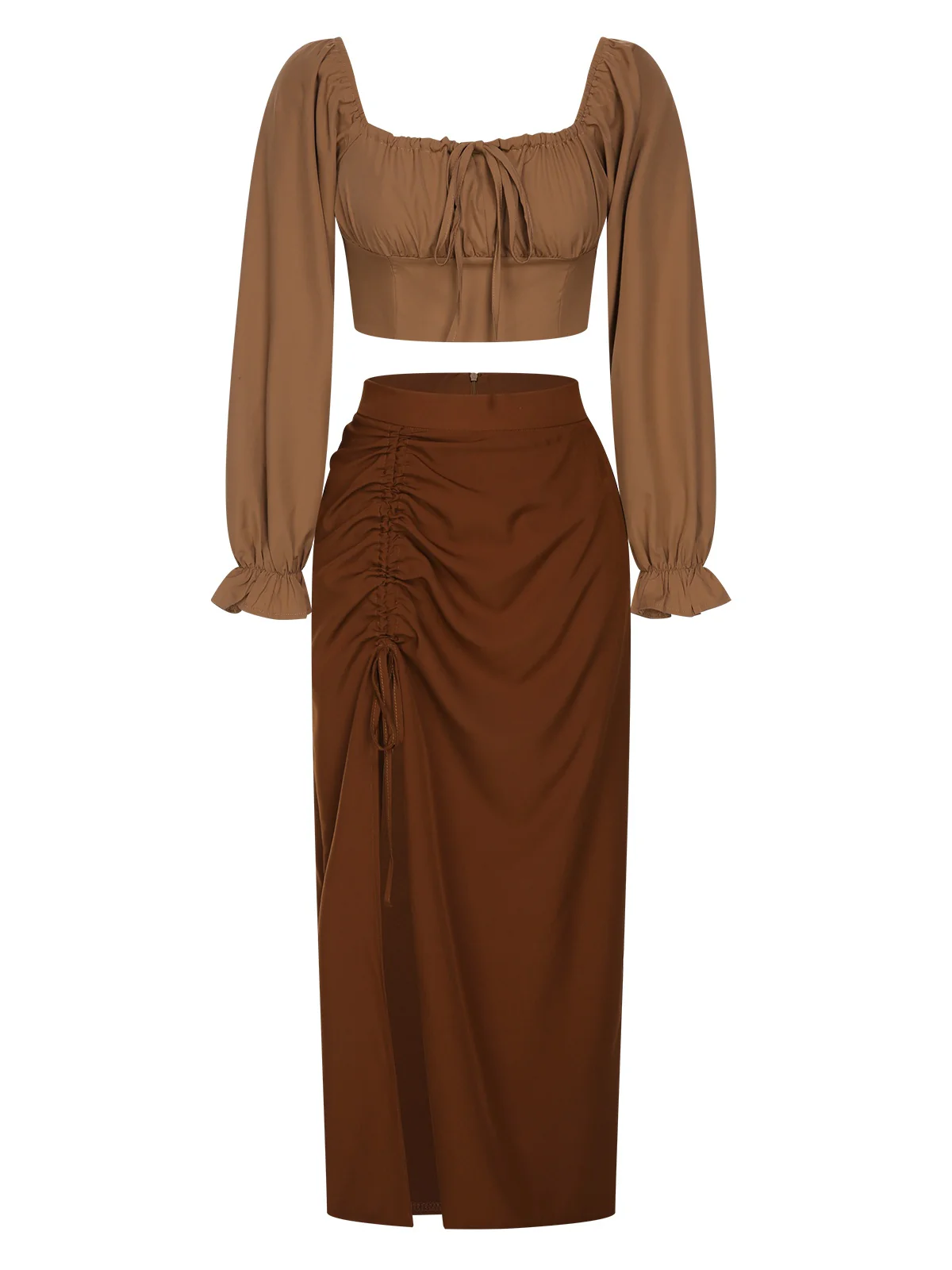 2PCS 1930s Square Neck Trumpet Sleeve Top & Pleated Skirt - Image 6