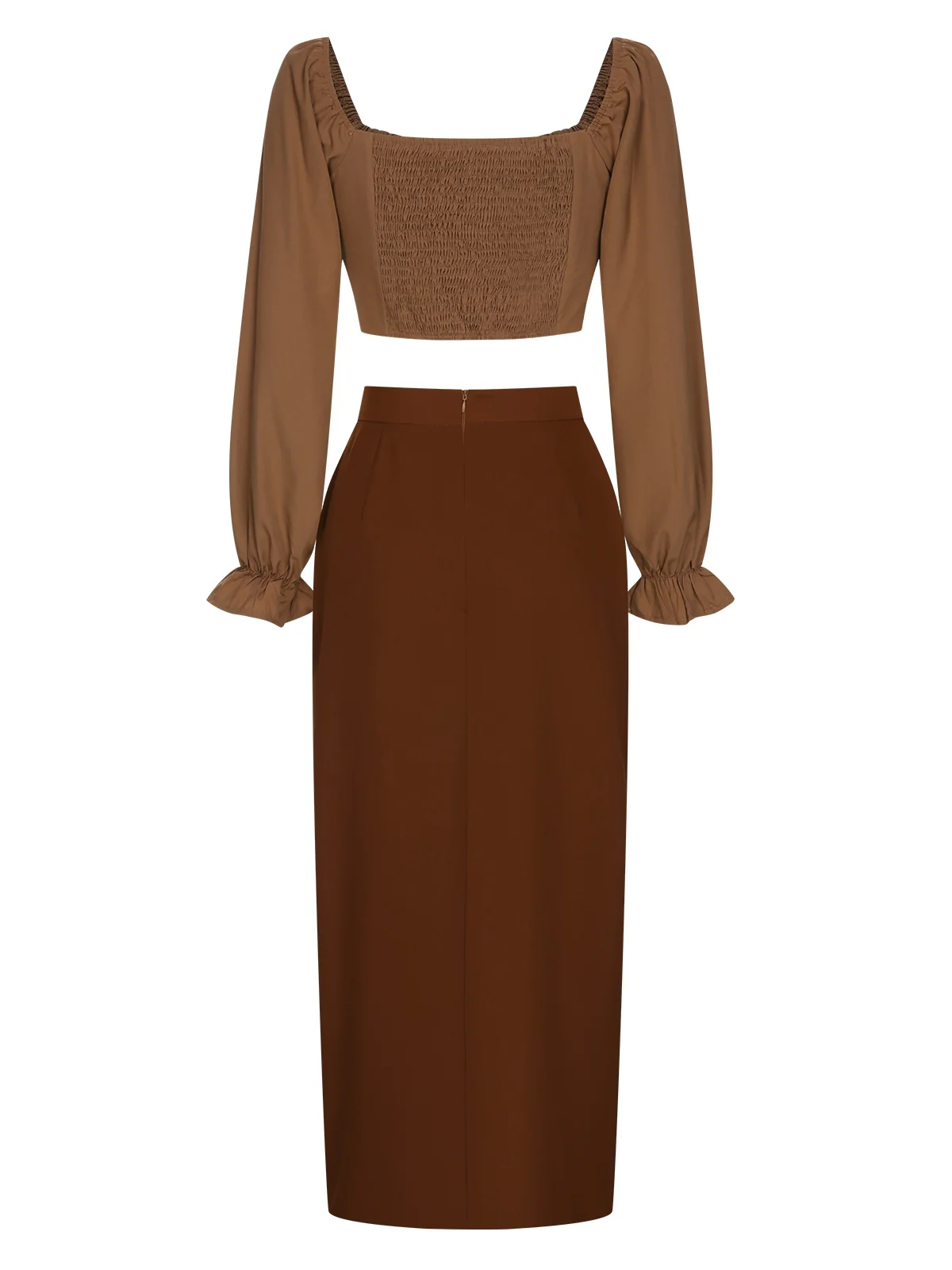 2PCS 1930s Square Neck Trumpet Sleeve Top & Pleated Skirt - Image 7