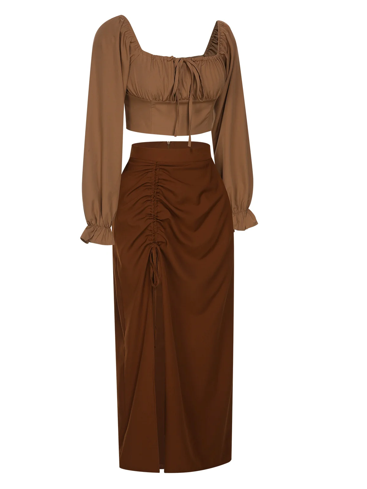 2PCS 1930s Square Neck Trumpet Sleeve Top & Pleated Skirt - Image 8