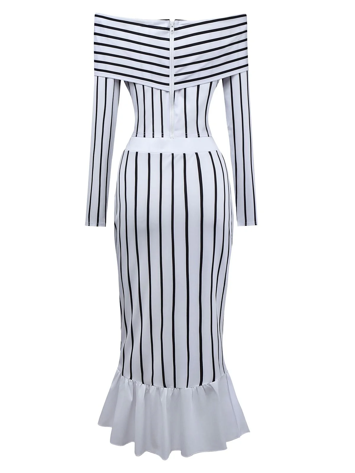 2PCS 1930s Striped Off-Shoulder Top & Fishtail Skirt - Image 3