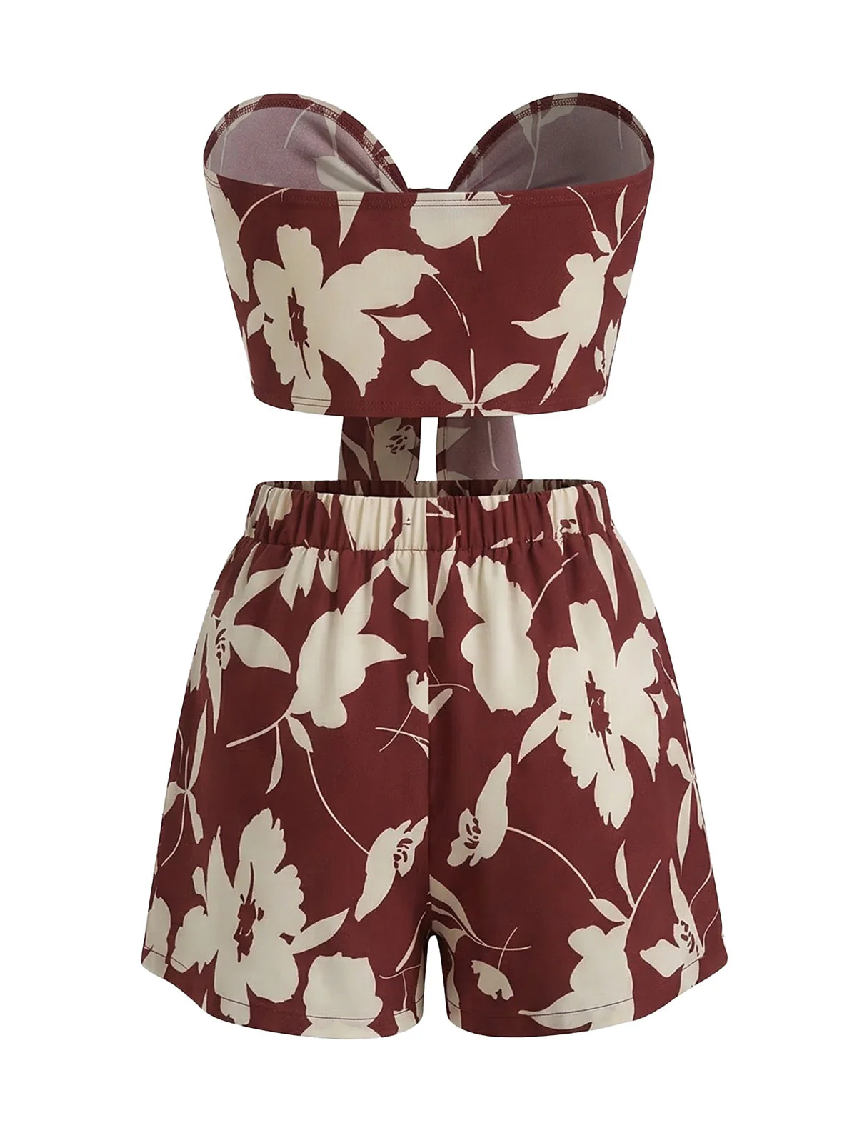 2PCS 1930s Tropical Floral Print Strapless & Shorts Set - Image 10