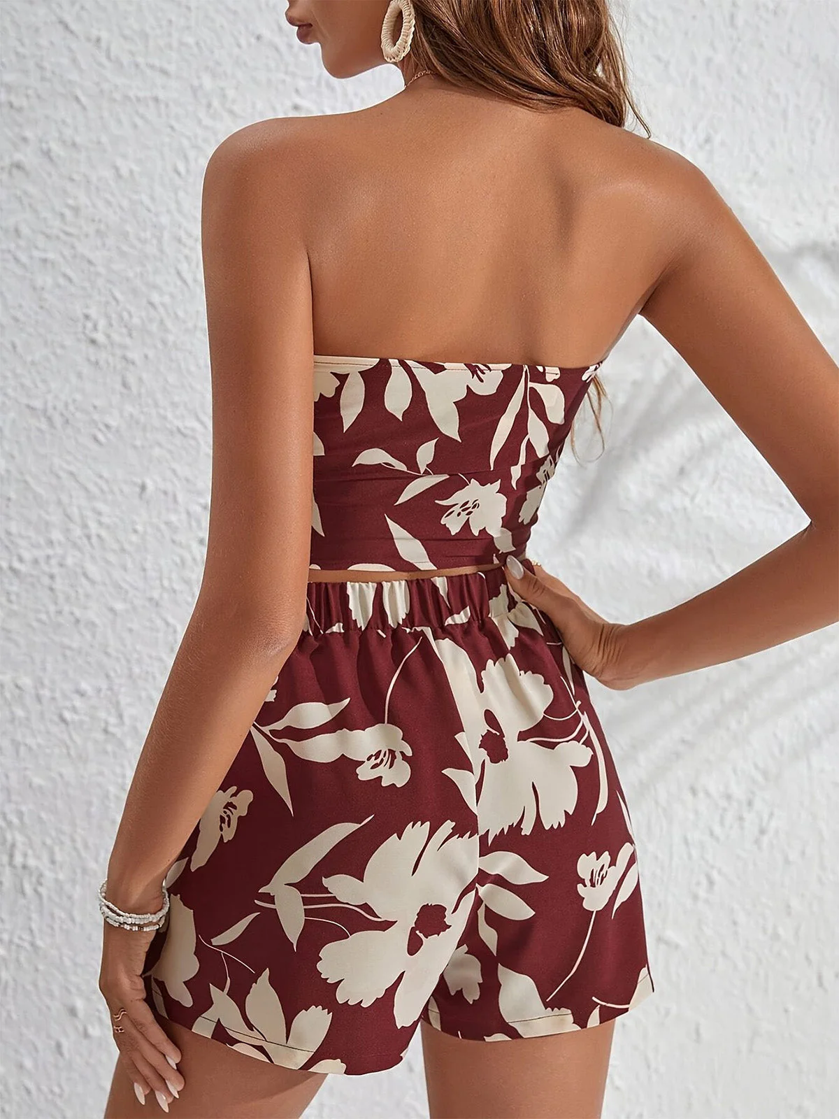 2PCS 1930s Tropical Floral Print Strapless & Shorts Set - Image 12