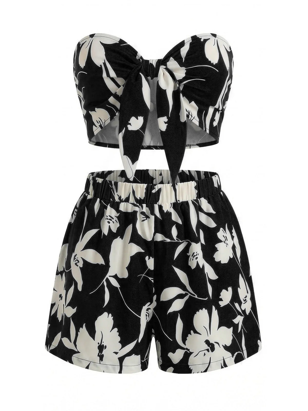 2PCS 1930s Tropical Floral Print Strapless & Shorts Set - Image 13