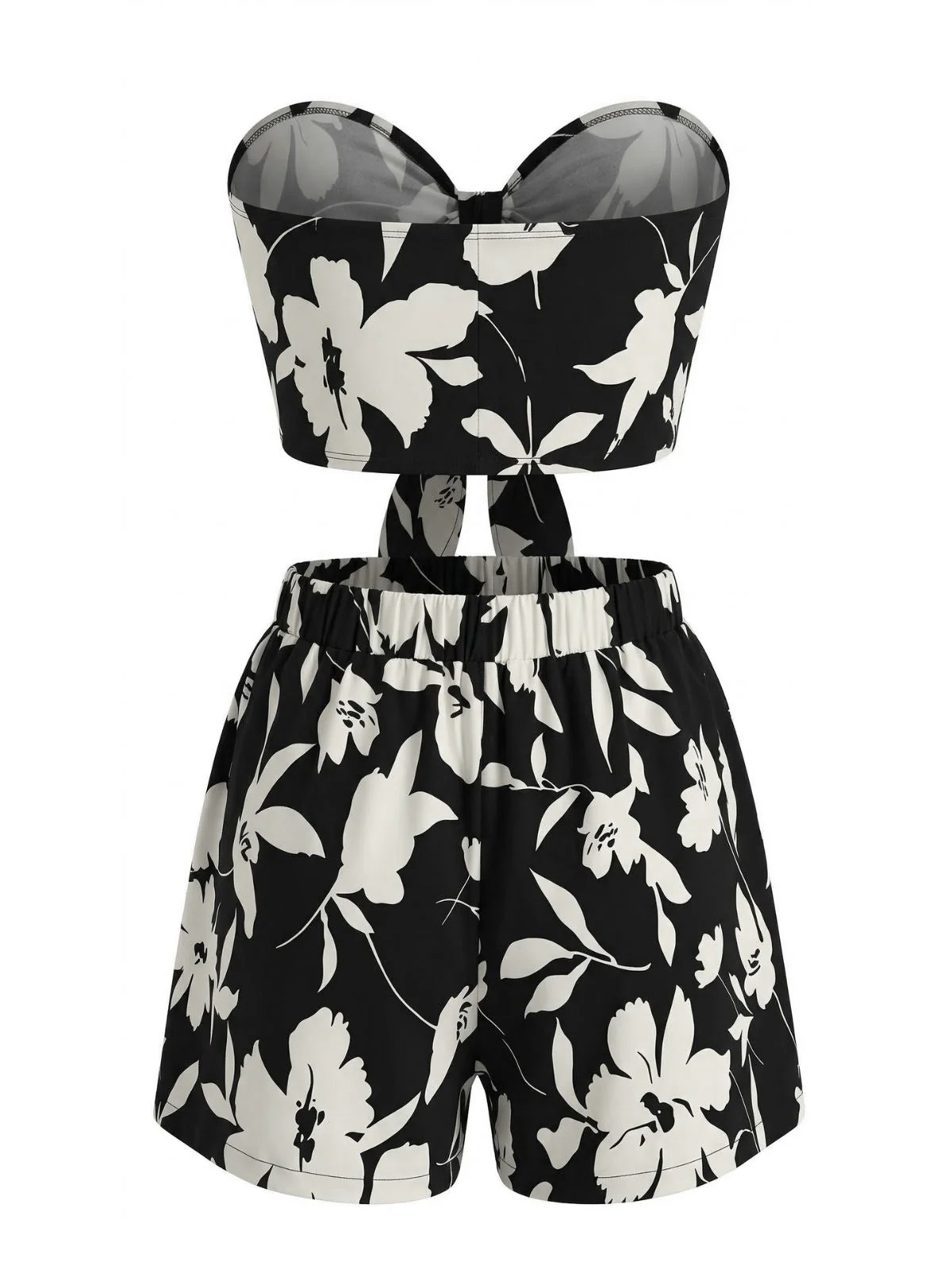 2PCS 1930s Tropical Floral Print Strapless & Shorts Set - Image 14