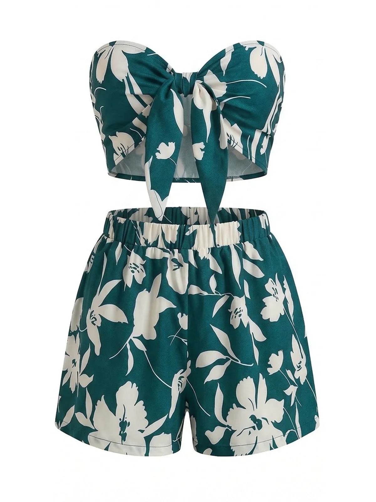 2PCS 1930s Tropical Floral Print Strapless & Shorts Set - Image 2
